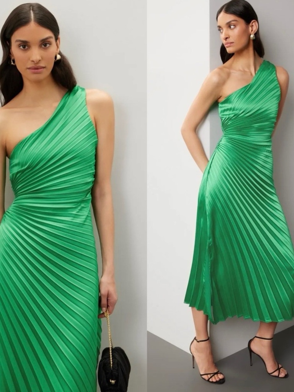 Asymmetric One-Shoulder Pleated Green Cocktail Dress
